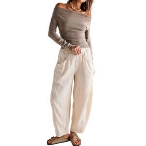 Free People High Road Pull On Mid Rise Barrel Pants size L